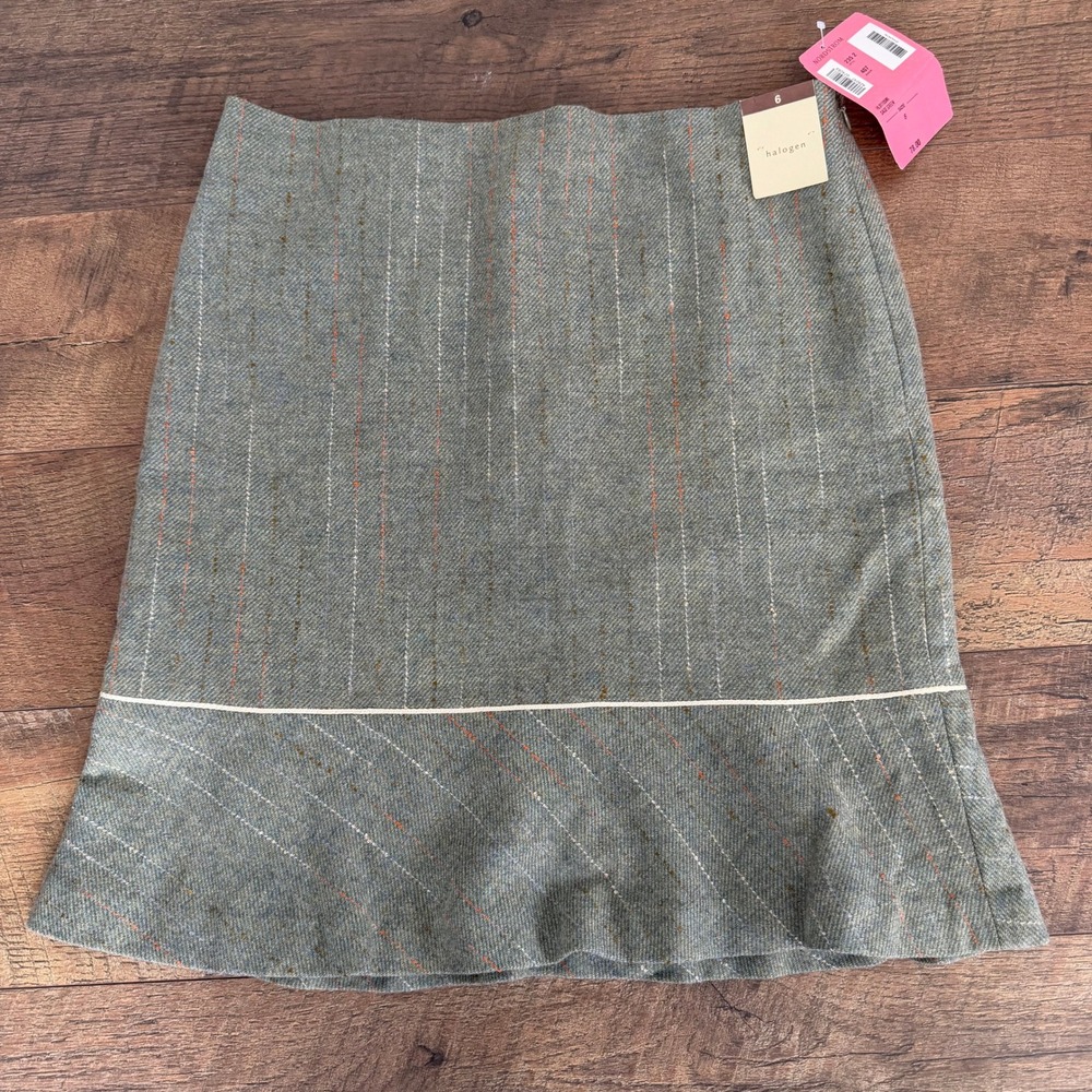Halogen Green Wool Tweed Flounce Skirt Size‎ 6